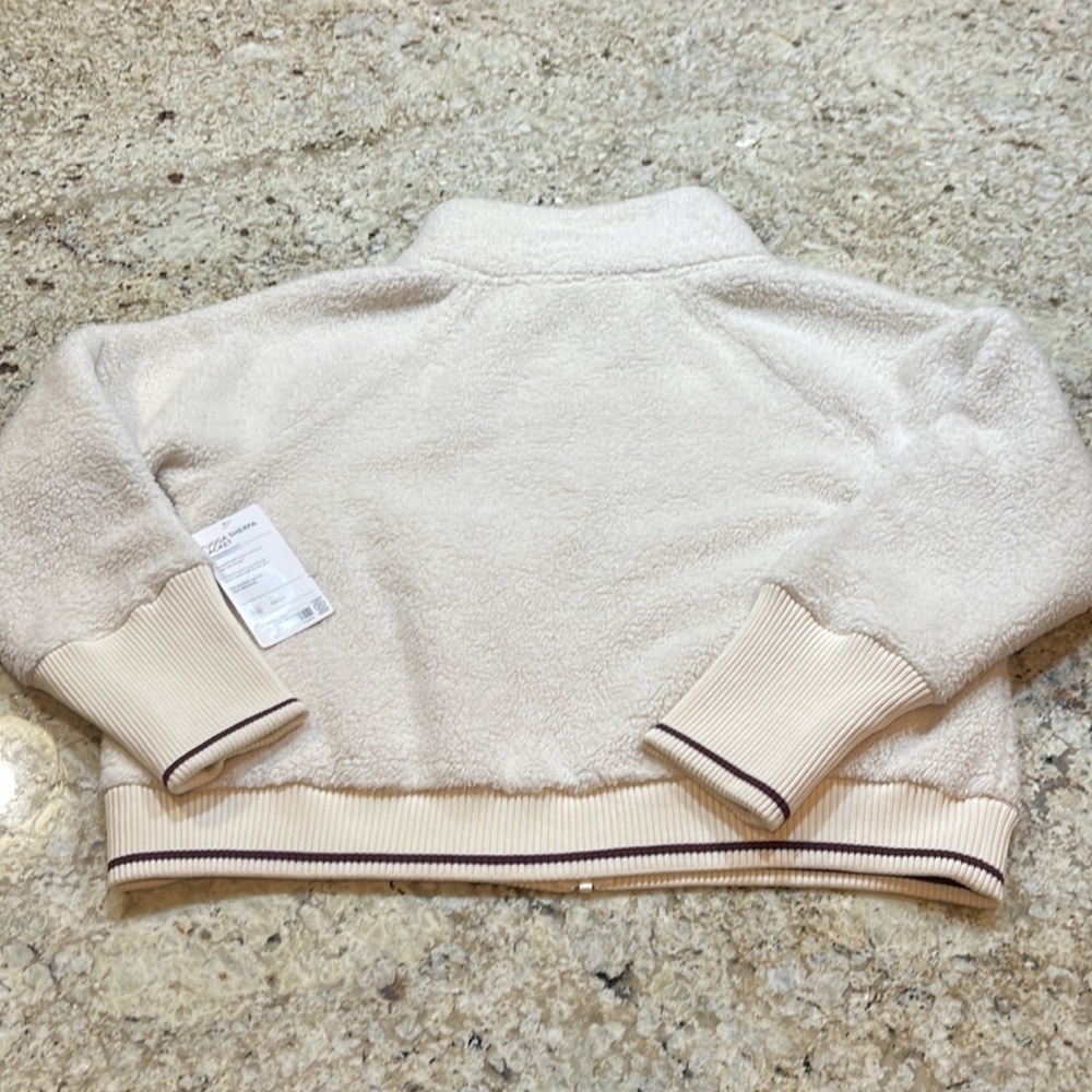BNWT Athleta Tugga Sherpa Cropped Bomber Jacket XL Natural Beige Cream - Picture 4 of 14
